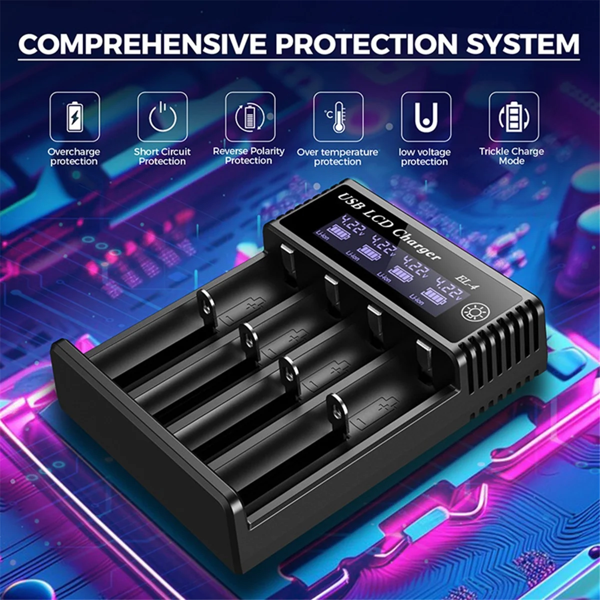 A14M Neues USB-LCD-Akku-Smart-Ladegerät 4 Steckplätze Dual für 18650 3,7 V wiederaufladbare Lithium-Batterie für 1,2 V NI-AA / AAA