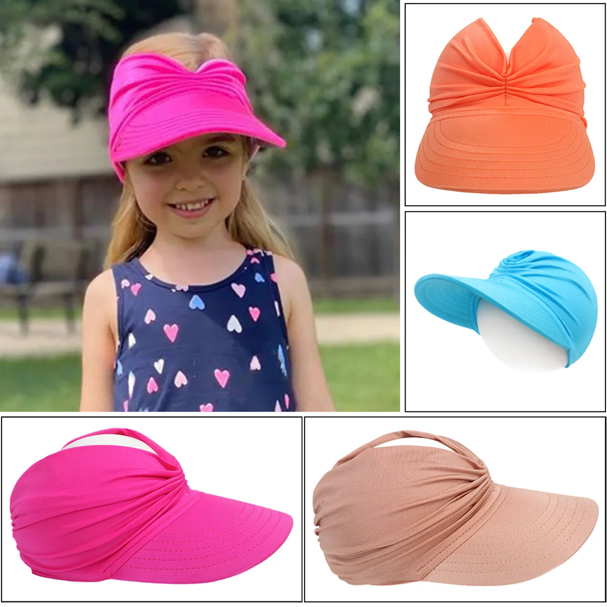 Kids Sun Visor Hat Wide Brim Summer UV Protection Beach Sport Cap For Children Girls Boys Packable Summer Beach Hats