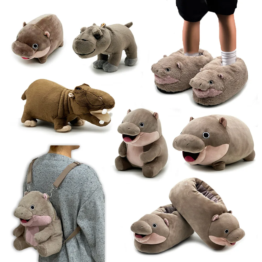 Kawaii Hippo Plush Toy Bedroom Slippers Pentant Blinder Cartoon Stuffed Animals Soft Hippo Christmas Birthday Gifts Room Decor