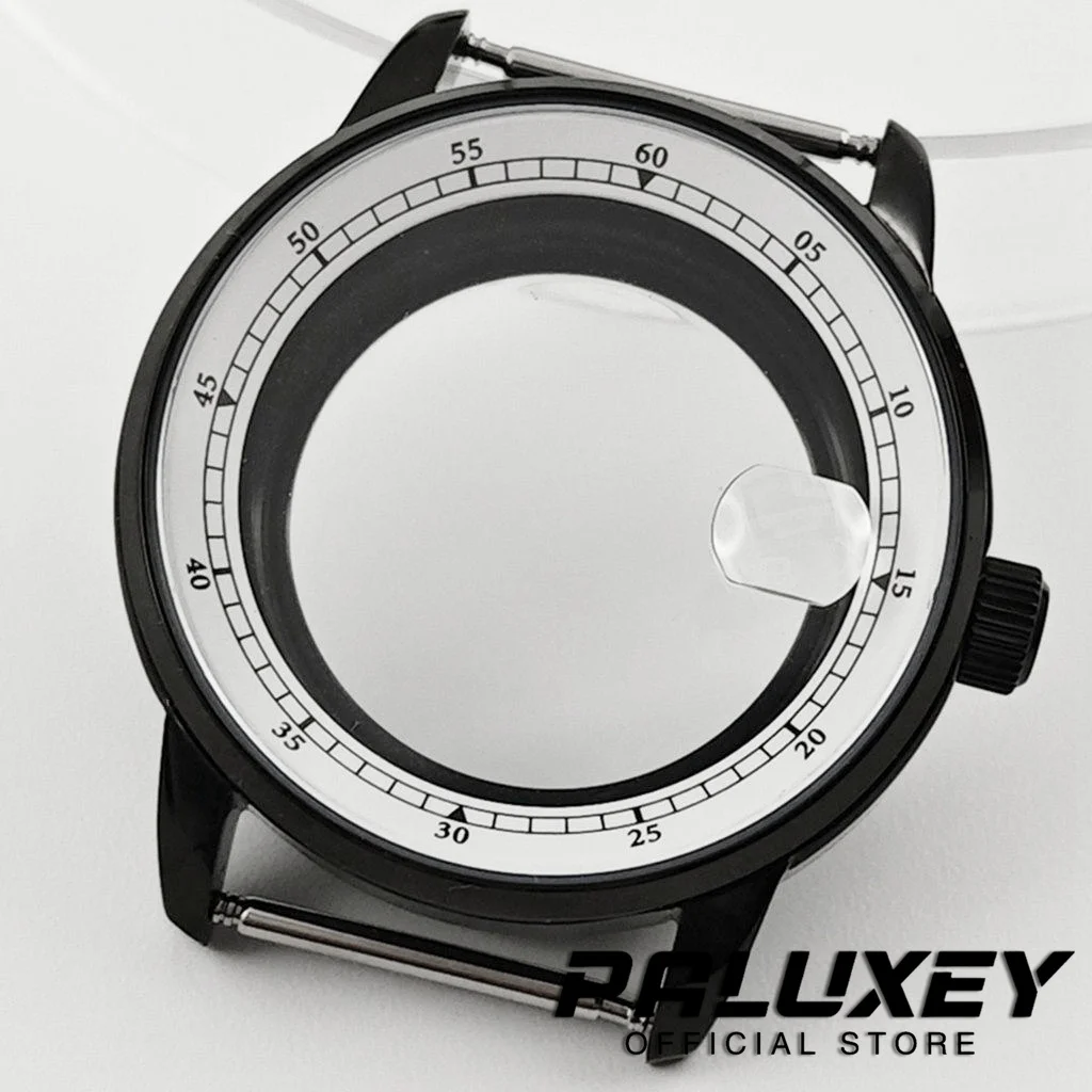 

PVD Black NH35 38mm Sapphire Crystal Watch Case With White Chapter Ring for NH34 NH35 NH36 PT5000 Movement Watch Accessories