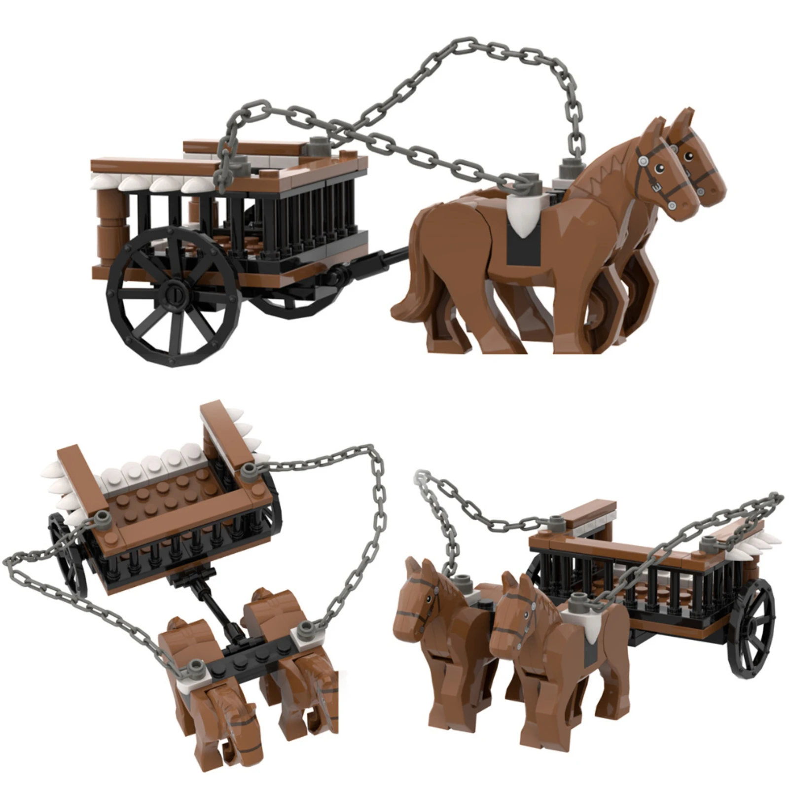 Modèle de scène en petites particules à assembler, type chariot médiéval, voiture de prison, accessoires militaires, blocs de construction MOC
