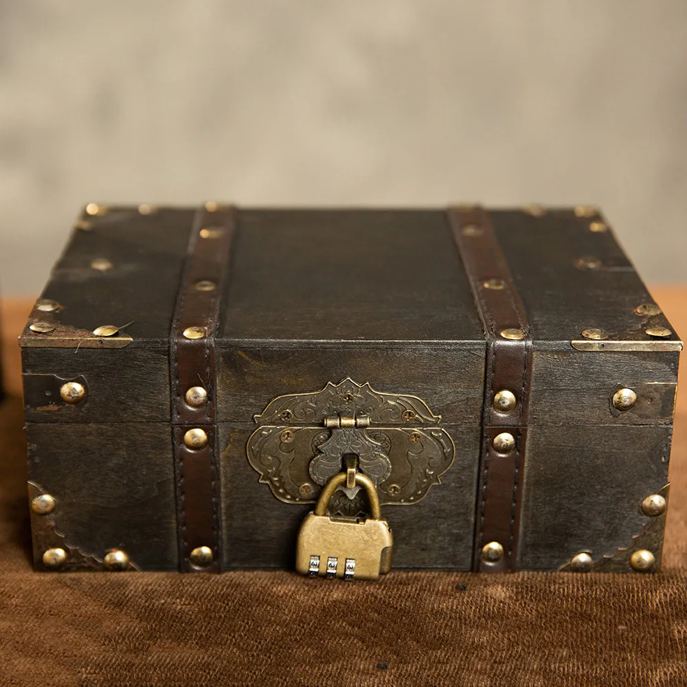 Rustic Wood Jewelry Storage Box Retro Decorative Trinket Case Lockable Keepsake Container For Watches Small Accessories