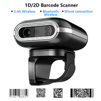 QR Code 1D/2D Barcode Scanner Portable Finger Handheld Wearable Ring Bar Code Reader BT+2.4G Wireless for Warehouse Supermarkets