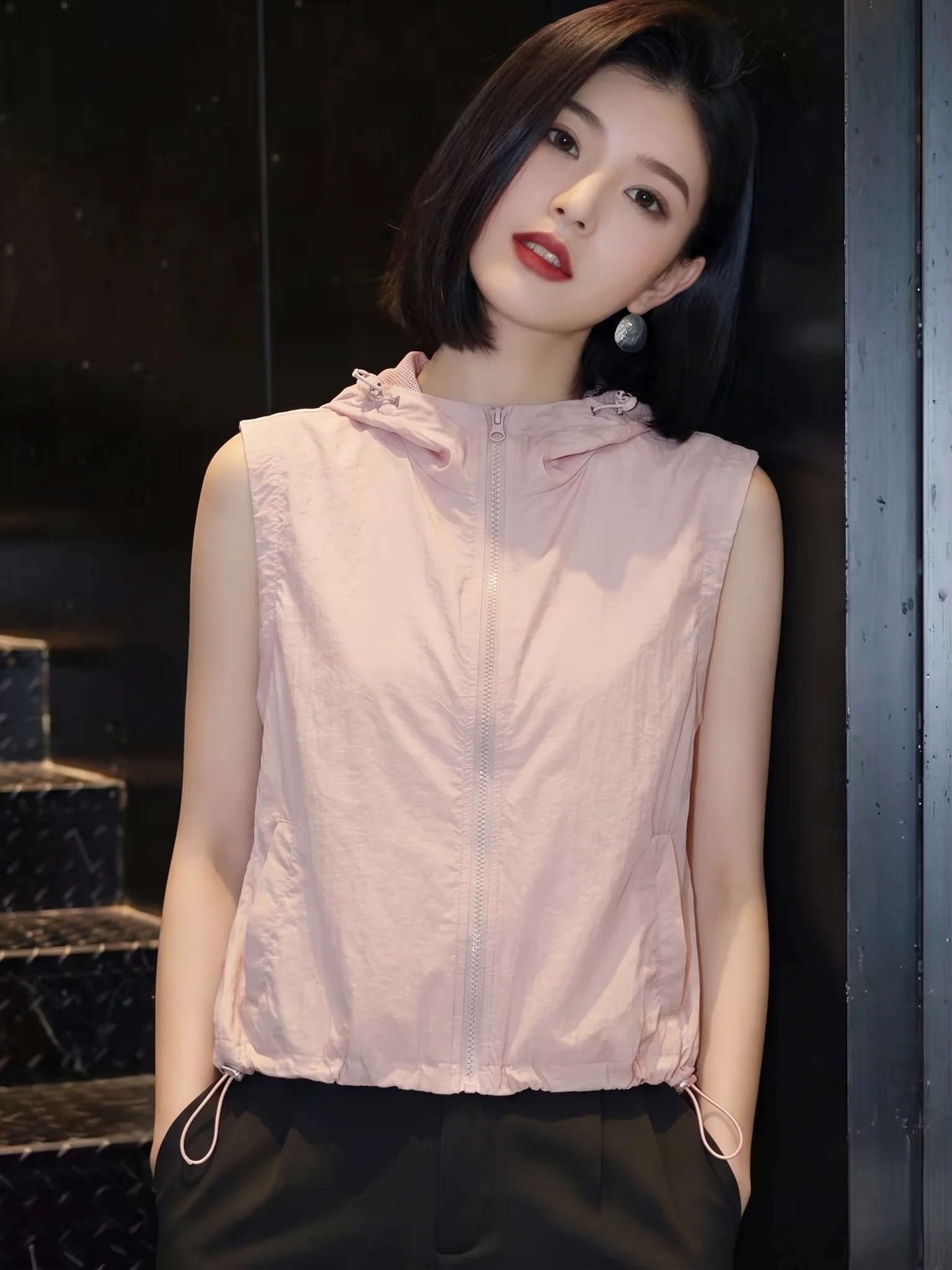 Lightweight Loose Women's Sleeveless Hooded Vest 2024 Spring Summer Outdoor Casual Pure Color Zipper Style Linen  Shirt