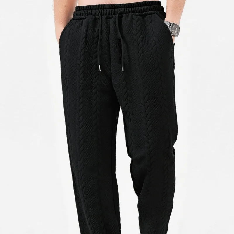 

New Sports and Leisure Loose Solid Color Lace Shrink Wide Leg Autumn Men's Straight Trousers