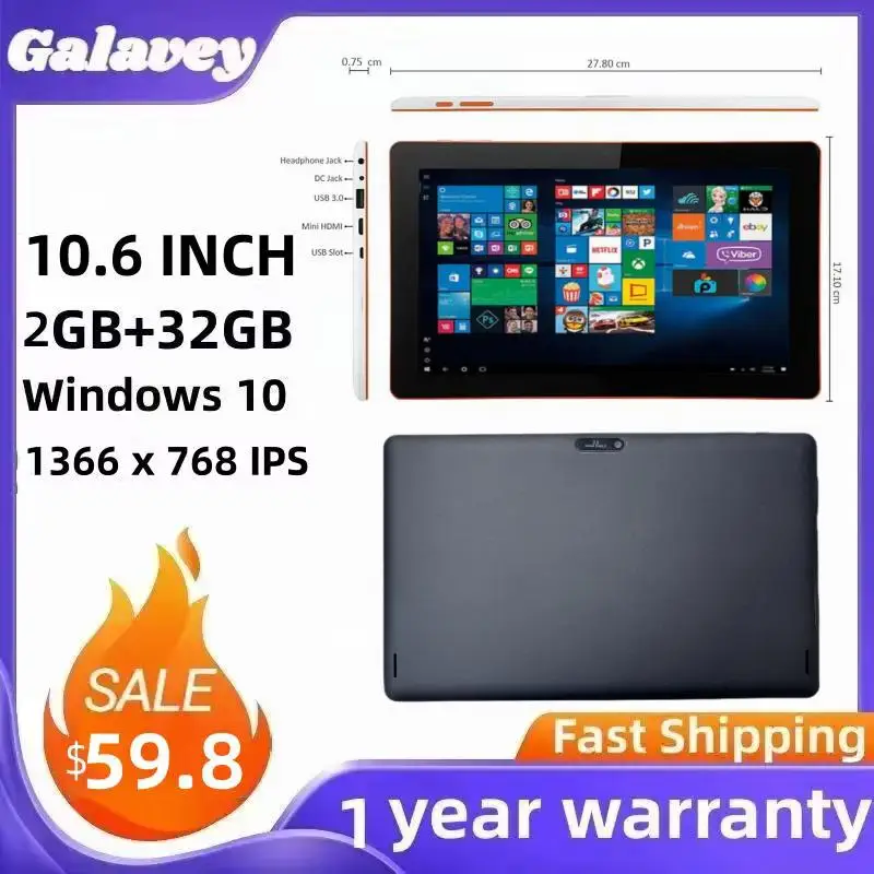 

WholeSales 10.6 INCH Windows 10 Tablet 2GB+32GB Free Stylus Z3735F Quad Core 1366 x 768 IPS Tablet Screen WIFI Dual Camera
