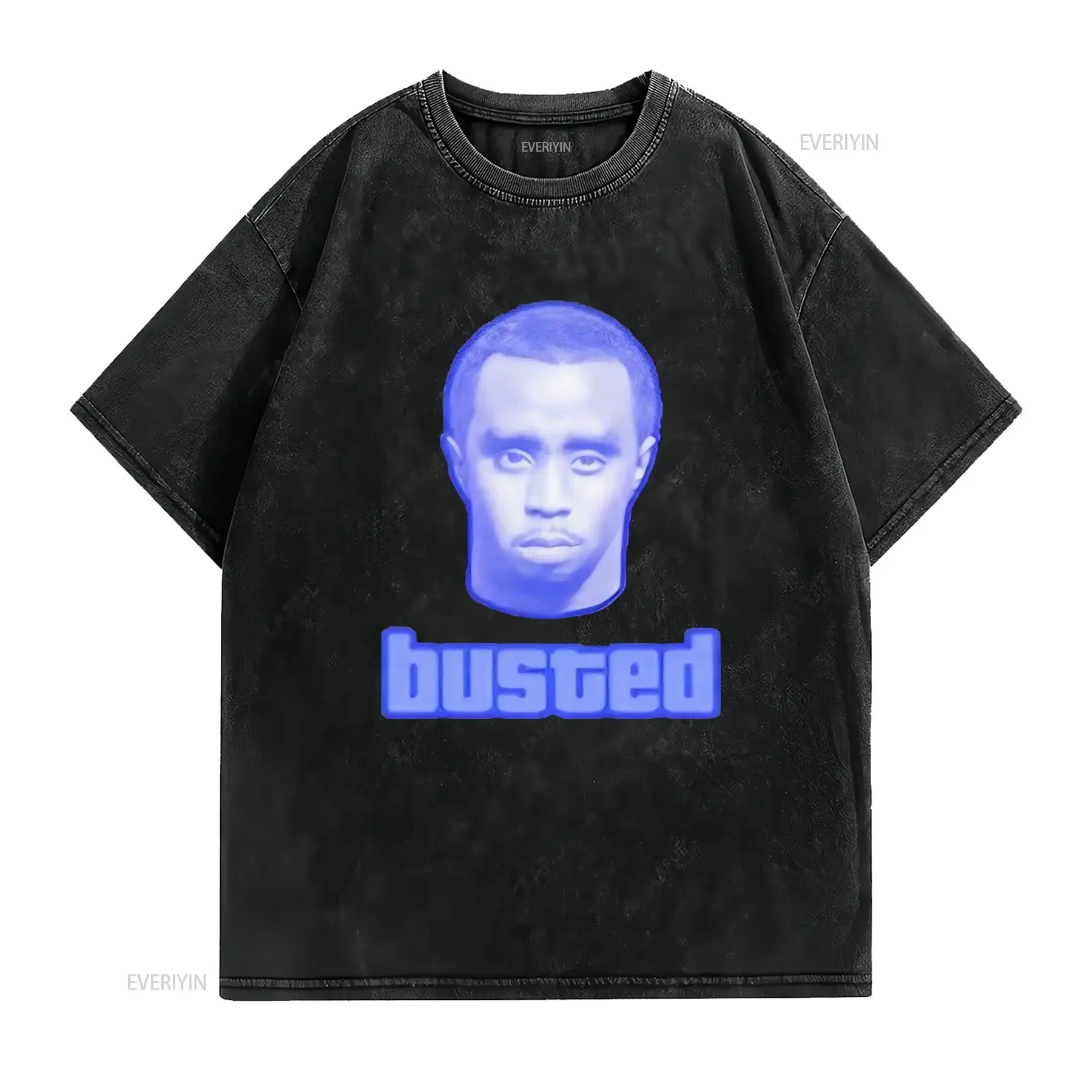 Diddy Busted With Big Head T Shirt Go Hell vintage Washed designer clothes graphic Breathable Top For Everyday Wear Casual
