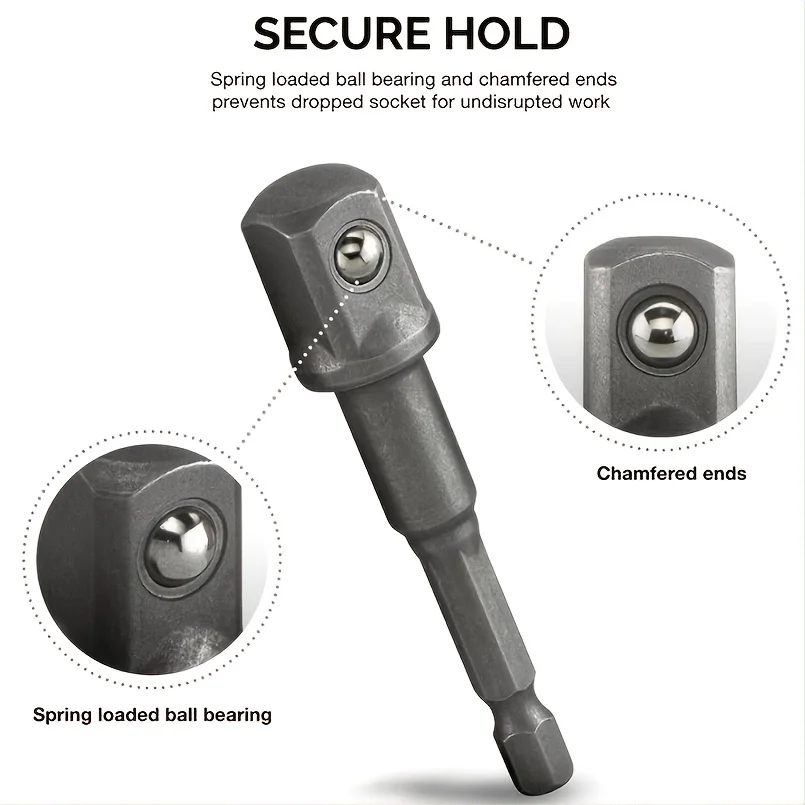 Drill Socket Adapter 1/4'' Hex Shank Extension For Impact Driver 1/2'' 3/8'' 1/4'' Square Head Drill Bit Adapter Set Hand Tools image 5