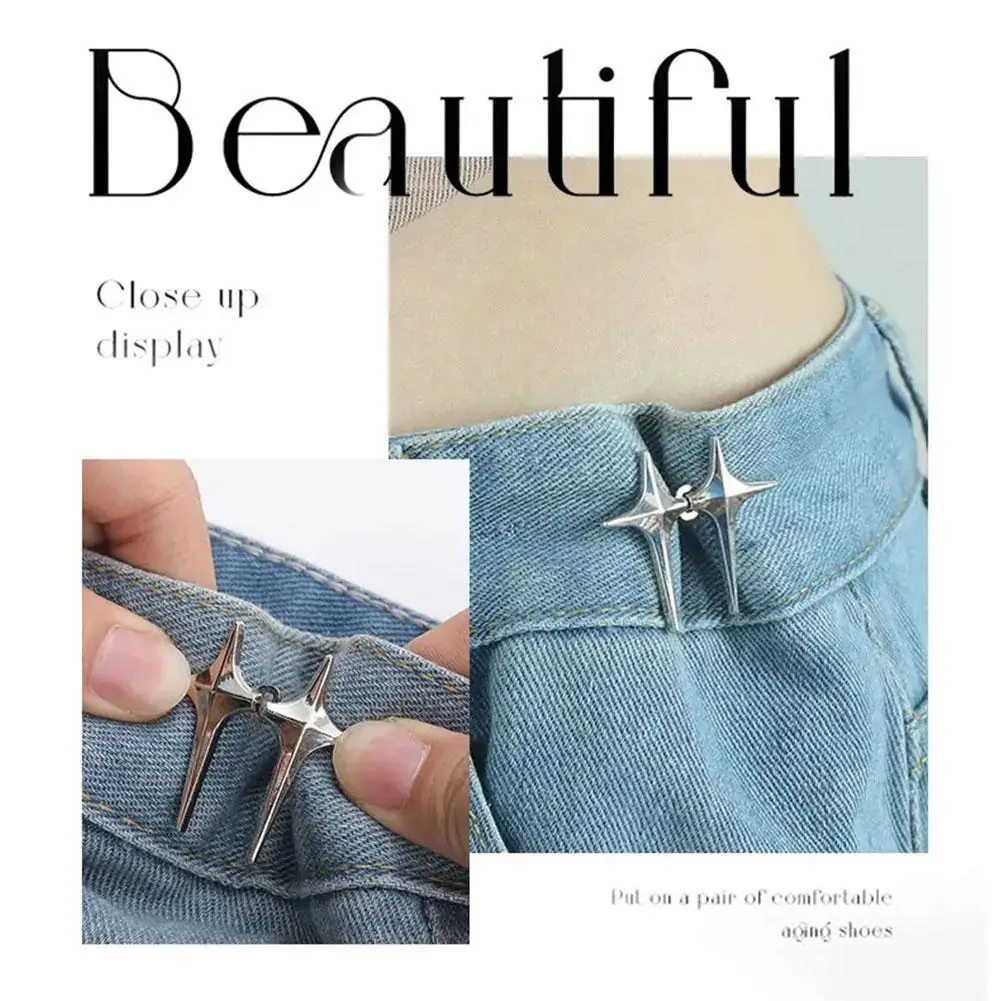 

1/4 Set Retractable Cross Star Metal Jeans Button Snaps Tighten Waist Button Jeans Waist Buckle Star Snap Fastener Pants Pin