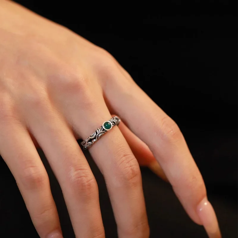 925 Silver Open Finger Ring Flower Leaf Design Green Golden Vintage Stackable For Women Girl Jewelry Gift Dropship Wholesale
