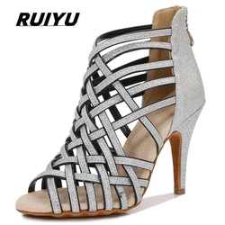 Latin Dance Shoes Women's Salsa Tango Ballroom Party Heels Black Silver Girls Summer Sandals Dance Sport Dance Boots