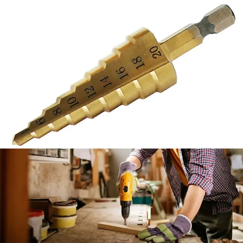 

4-12mm 4-20mm HSS Titanium Coated Step Drill Bit Drilling Power Tools Metal High Speed Steel Wood Hole Cutter Step Cone Drill