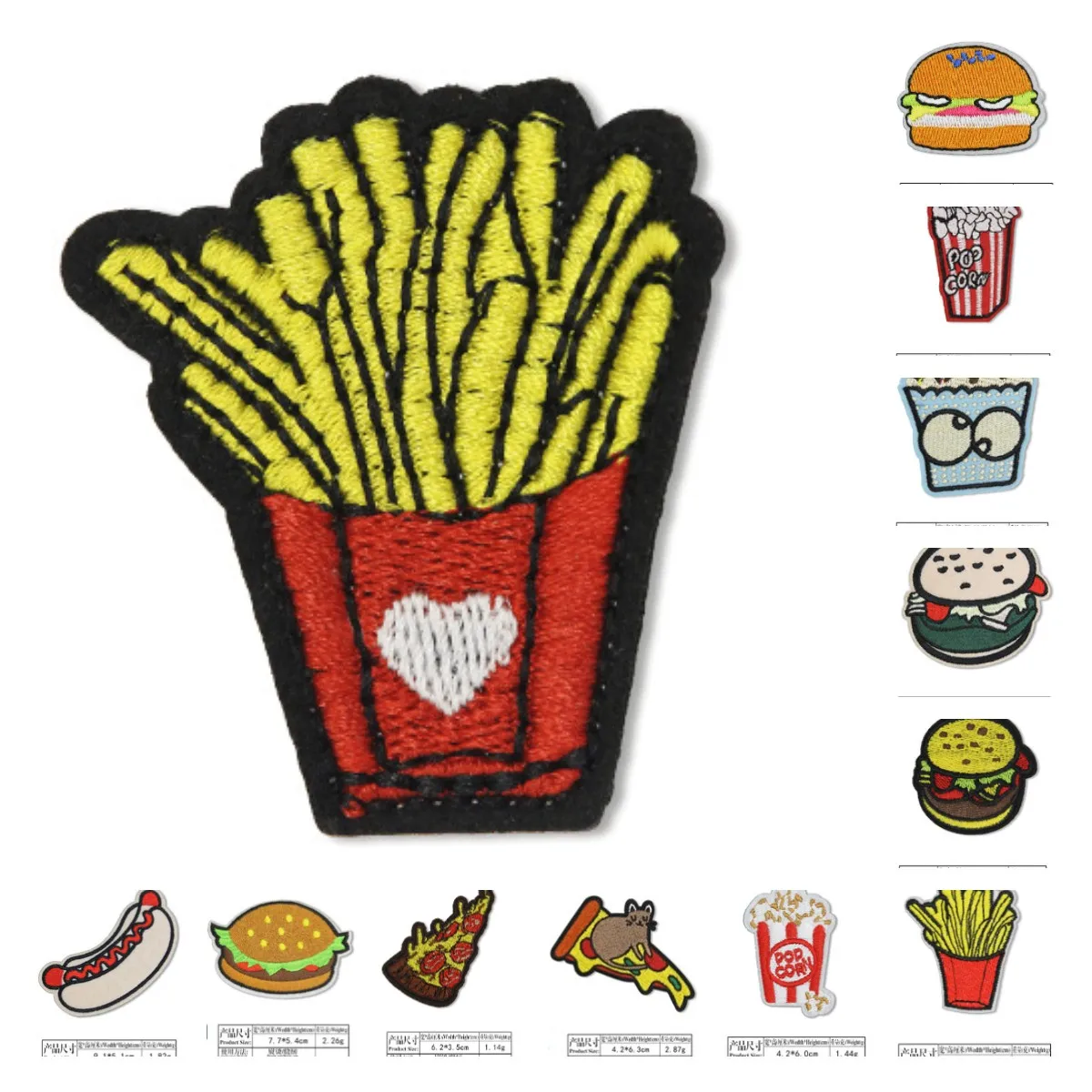 50pcs/Lot Luxury Embroidery Patch Burger Cone Ice Cream Pizza Fries Shirt Dress Clothing Decoration Accessory Craft Diy Applique