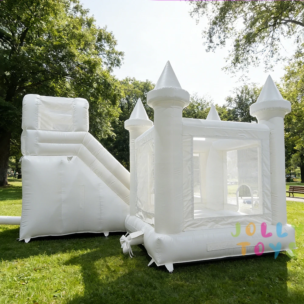Castelo de salto inflável interno e externo, conjunto com ventilador incluído, castelo inflável branco perfeito para festa infantil