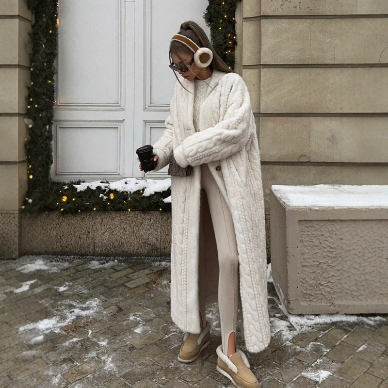 Winter New Fashion American Pattern Imitation Fur Coat Extended Edition Environmentally Friendly Artificial Wool Coats for Women