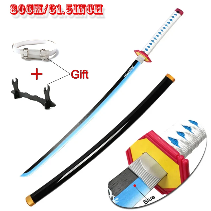 Miecz Demon Slayer Katana 80cm/31.5 cala Bambusowy Miecz Zabawka Miecz Zenitsu Kyoujurou Tanjirou Prezent Uchwyt na Miecz i Pas Rekwizyty na Halloween