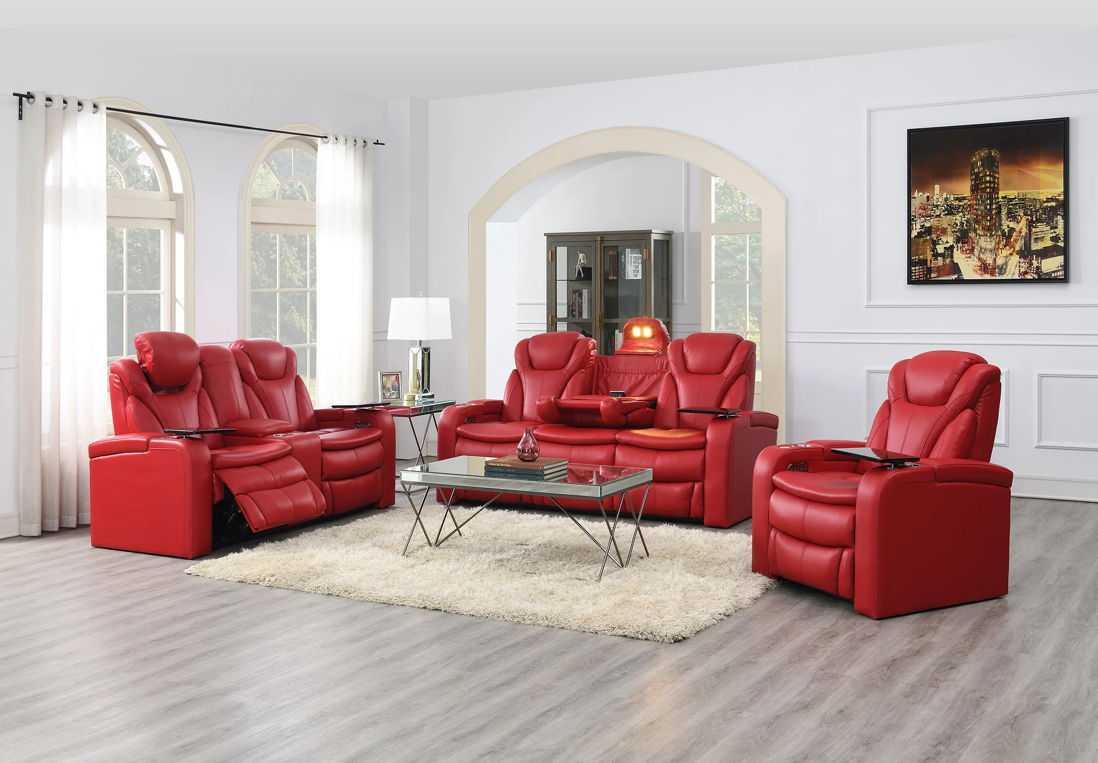 Electric Recliner Sofa Three Seat Living Room Luxury Genuine Leather Extendable Modern Power Sofa Set