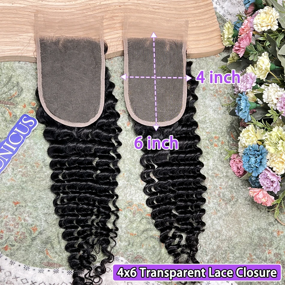 

Натуральные необработанные человеческие волосы Deep Curly 4x6 с прозрачной кружевной застежкой, невидимой предварительно выщипанной кружевной основой и осветленными узлами, натурального цвета