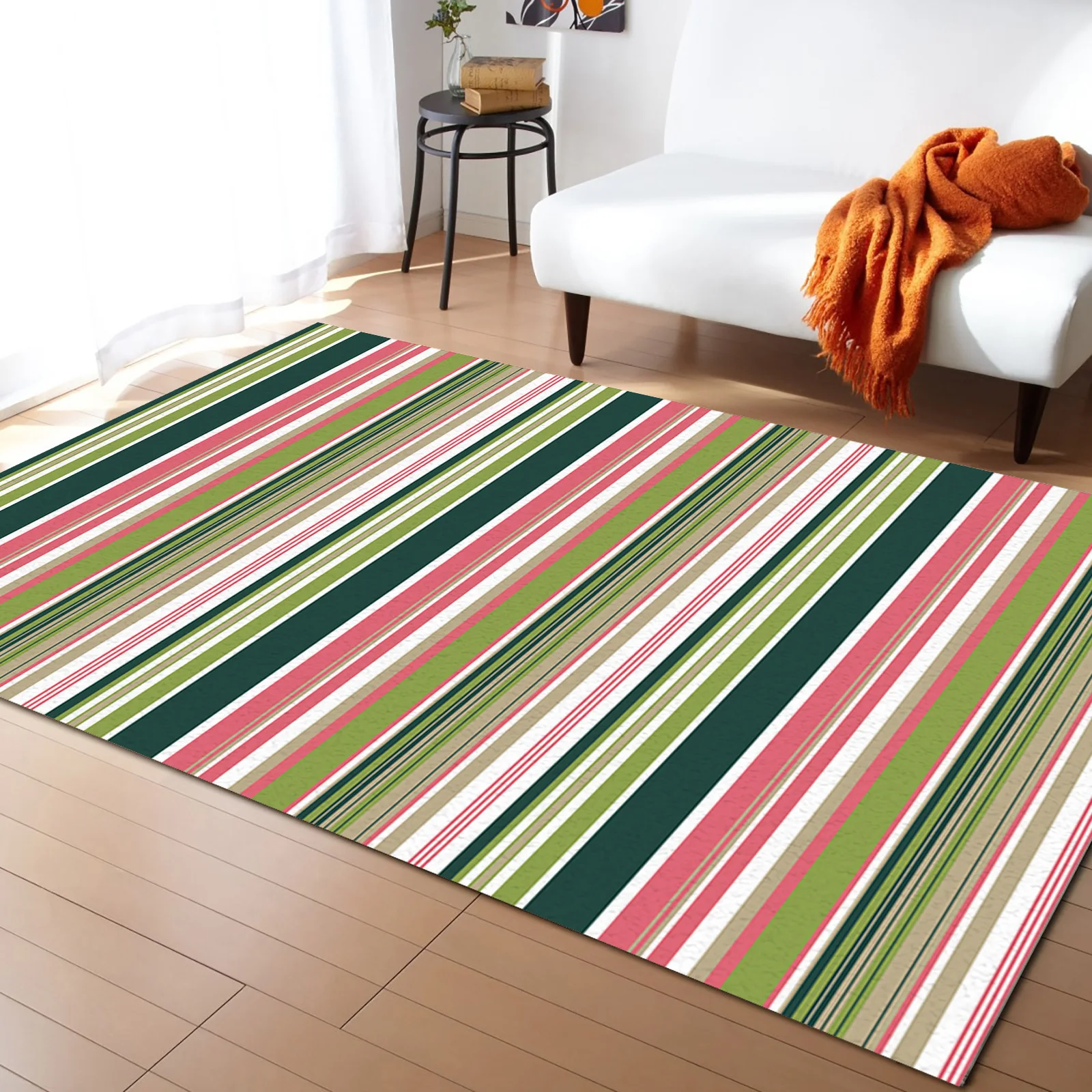 

Colorful Stripe Texture Living Room Carpet Coffee Table Floor Mat Study Bedroom Bedside Home Decoration Large Rug Floor Mat