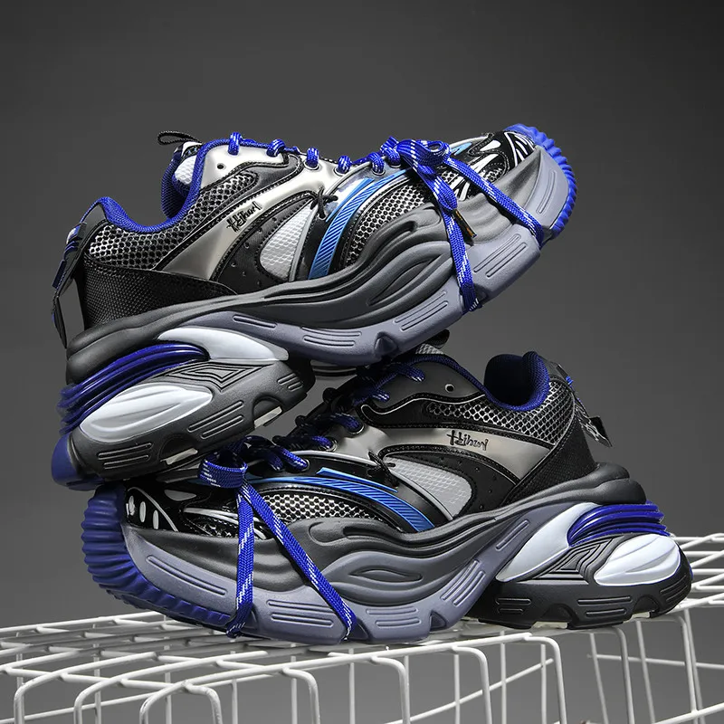

Autumn New Men Platform Sneakers Blue Thick Sole Lace-Up Couple Casual Shoes Fashion Mesh Breathable Outdoor Running Shoes