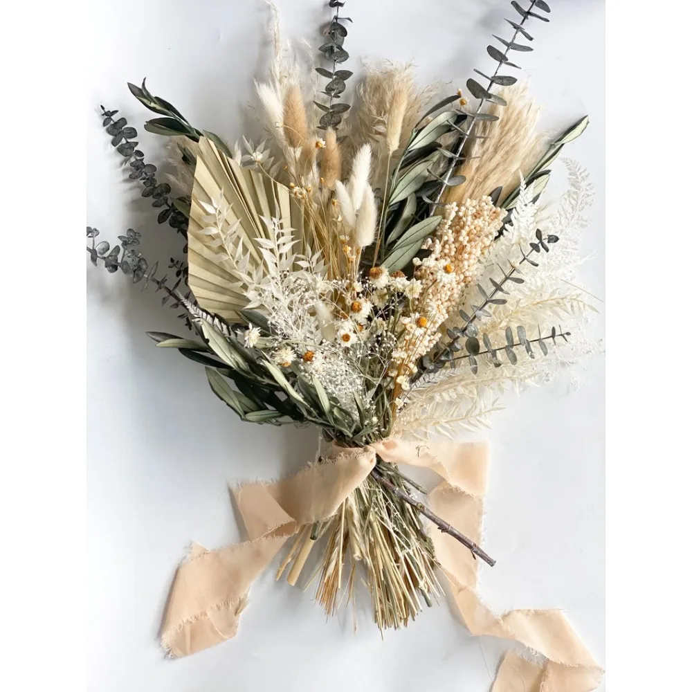 Flores Secas para Noivas e Damas de Noiva, Olive Sage, Wildflower, Pampas Grama Bouquet, Flores Do Casamento