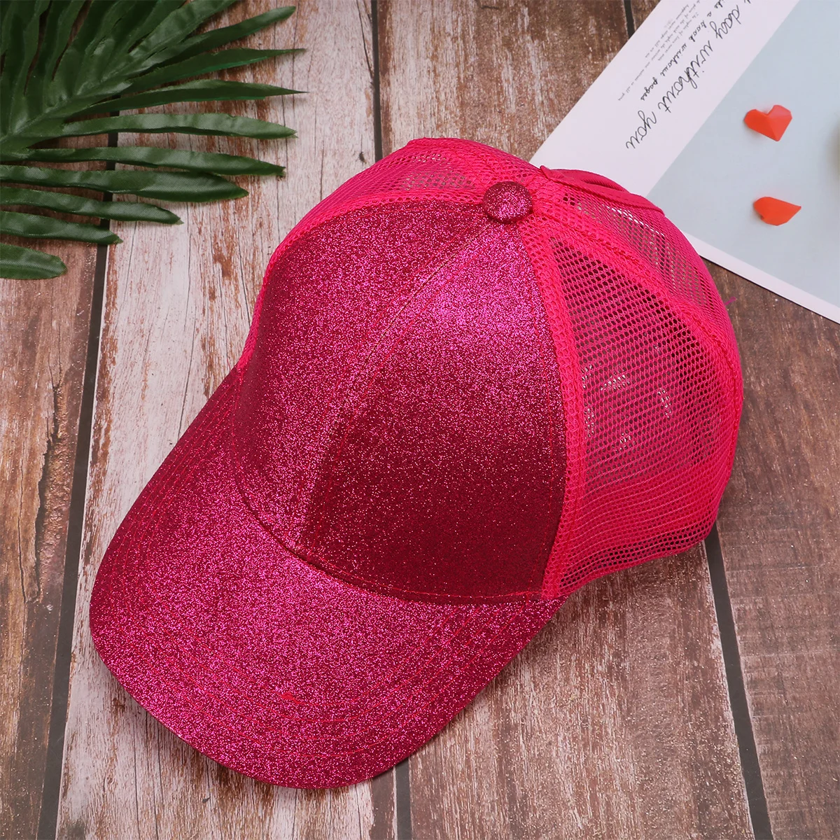 1 Stück glitzernde, einfarbige Mütze, Sommer-Baseballmütze, stilvoll, für Damen und Mädchen, ideal für Strand, Reisen, Urlaub, Rosy