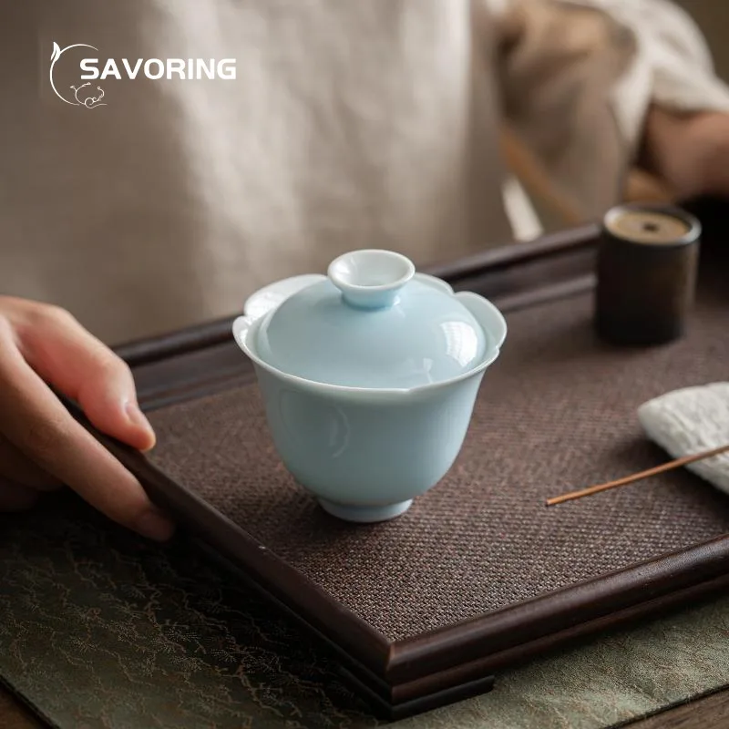 

Оригинальная керамическая чаша для чая Gaiwan Flower Mouth, фарфоровая чаша Цзиндэчжэнь, 120 мл, чашка Gaiwan Tureen для чайного инструмента, набор кунг-фу, Улун Пуэр