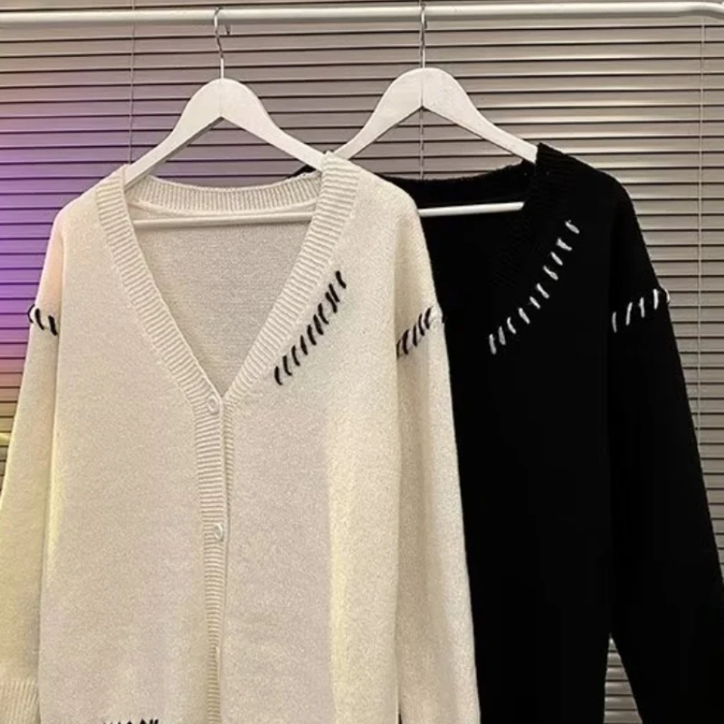 Autumn Cardigan Men Cozy Harajuku High Street Chic V-neck All-match Unisex Couples Knitwear Fashion Korean Style College Retro