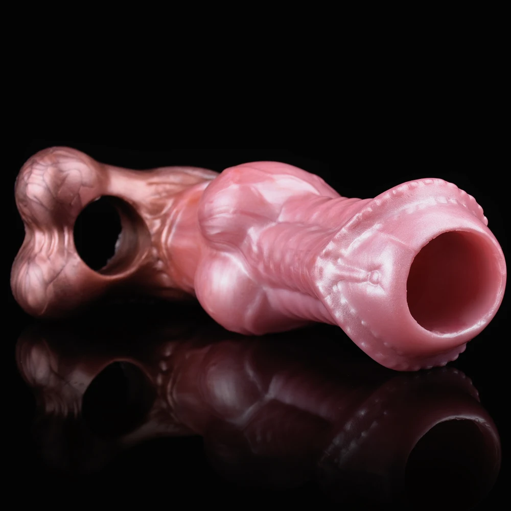 FAAK Fantasy Horse Knot Penis Sleeve Silicone Sheath Cock Enlargement & Extender Head Open Hollow Dildo Sex Toys For Men