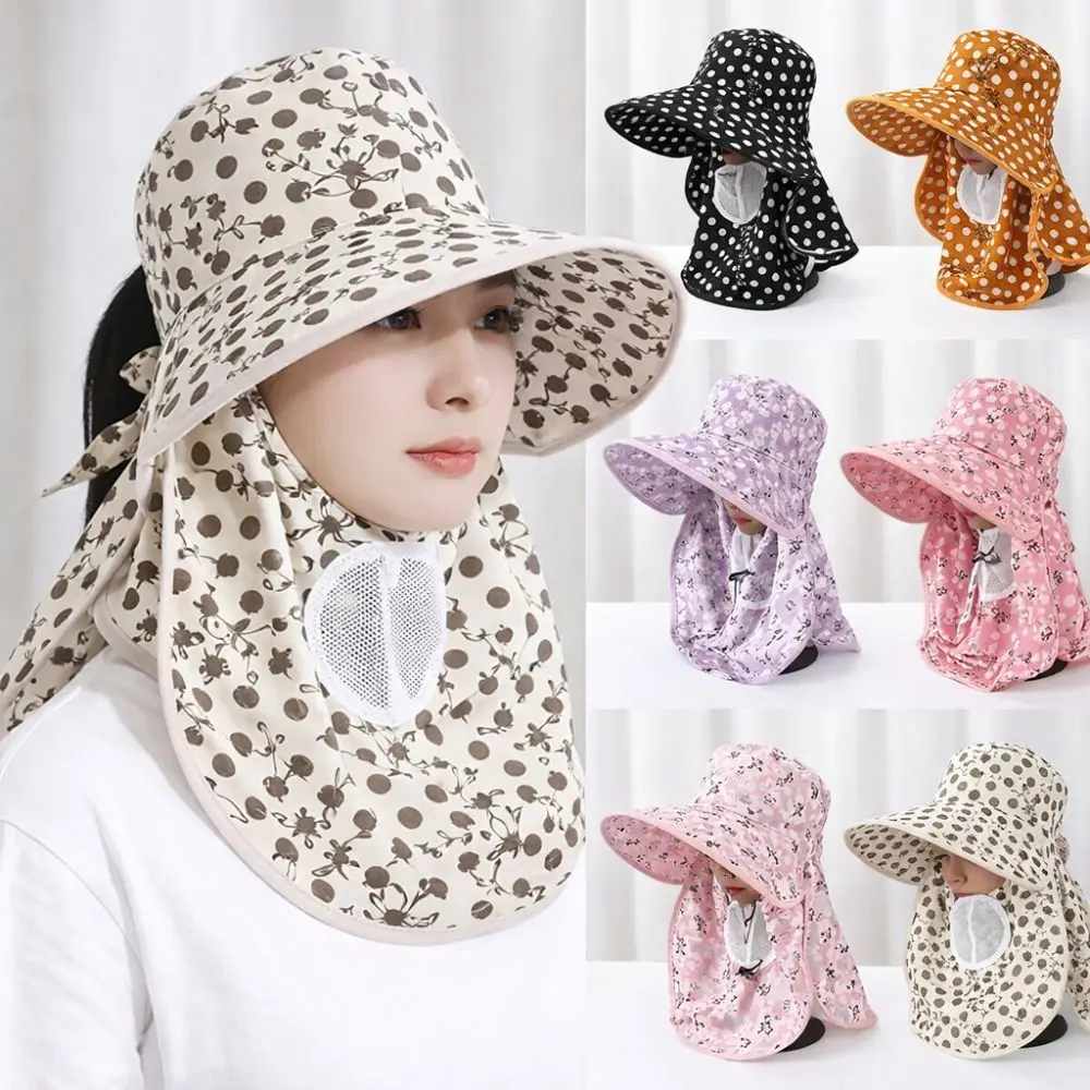 Sonnenhut mit breiter Krempe und Gesichtsmaske, atmungsaktiv, leicht, für Tee-Ernte, Arbeitshut, vollständiger UV-Schutz, Fischerhut, Sommer, Outdoor
