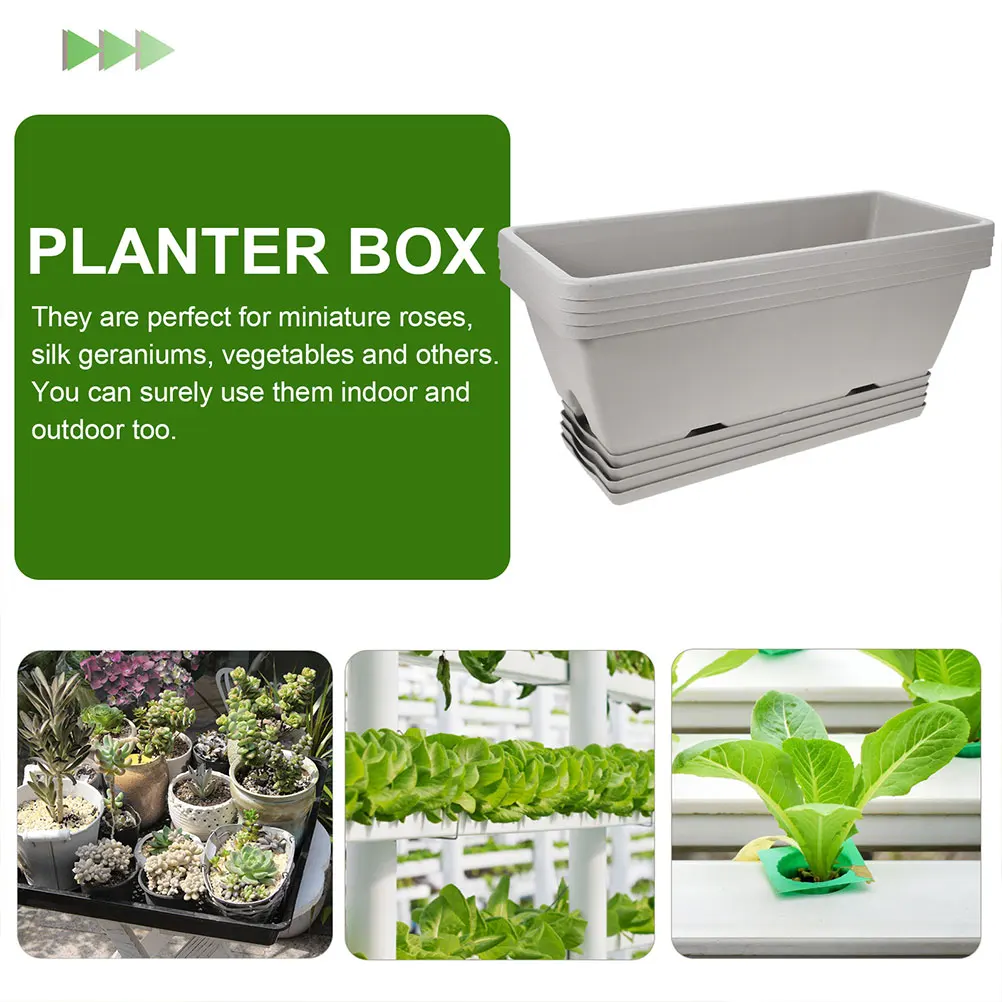 

1 set 1 Set Resin Vegetable Planters With Saucer Rectangular Flower Pot For Garden Outdoor Succulent Herb Planter Box Gardening