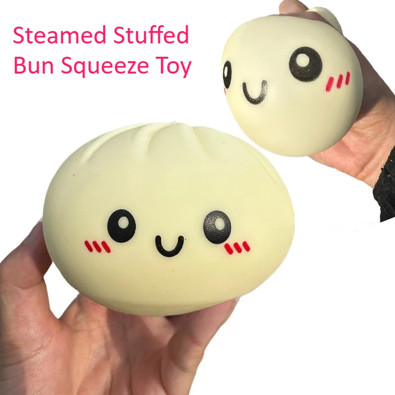 Squishy Steamed Stuffed Bun Stress Ball Fidget Sensory Toys Simulation Food Squishies Bun with Steamer Squeeze Dough Ball Gifts
