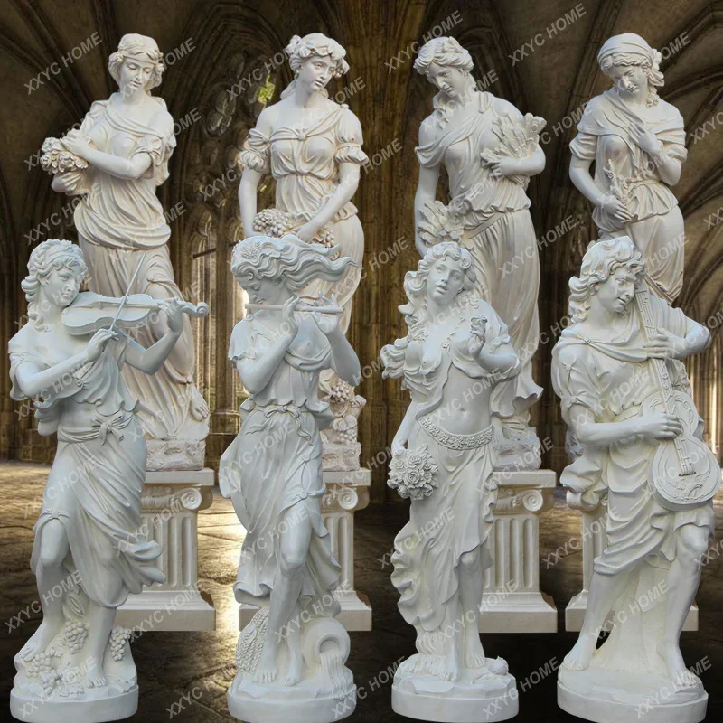 

Большой FRP Музыкант Скульптура Four Seasons Muse Ангел Статуя Бар Ресторан Сад Добро пожаловать Украшение Орнамент