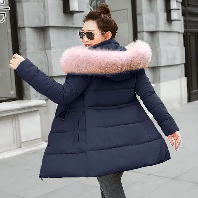 Big Fur Winter Jacket Women Thickened Parka Women Slim Long Coats Down Cotton Ladies Down Parkas Jacket Female Bubble Coat