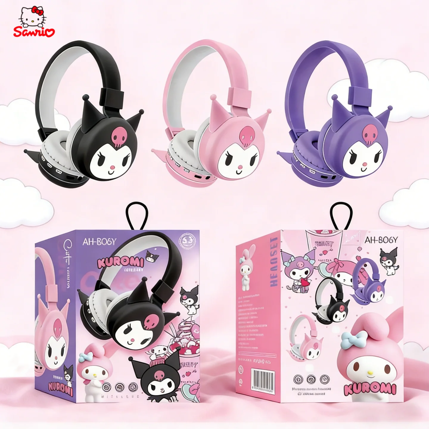 

Cartoon kuromi My Melody stereo head-mounted cute silicone with wireless Bluetooth headset noise reduction for Phones Laptop