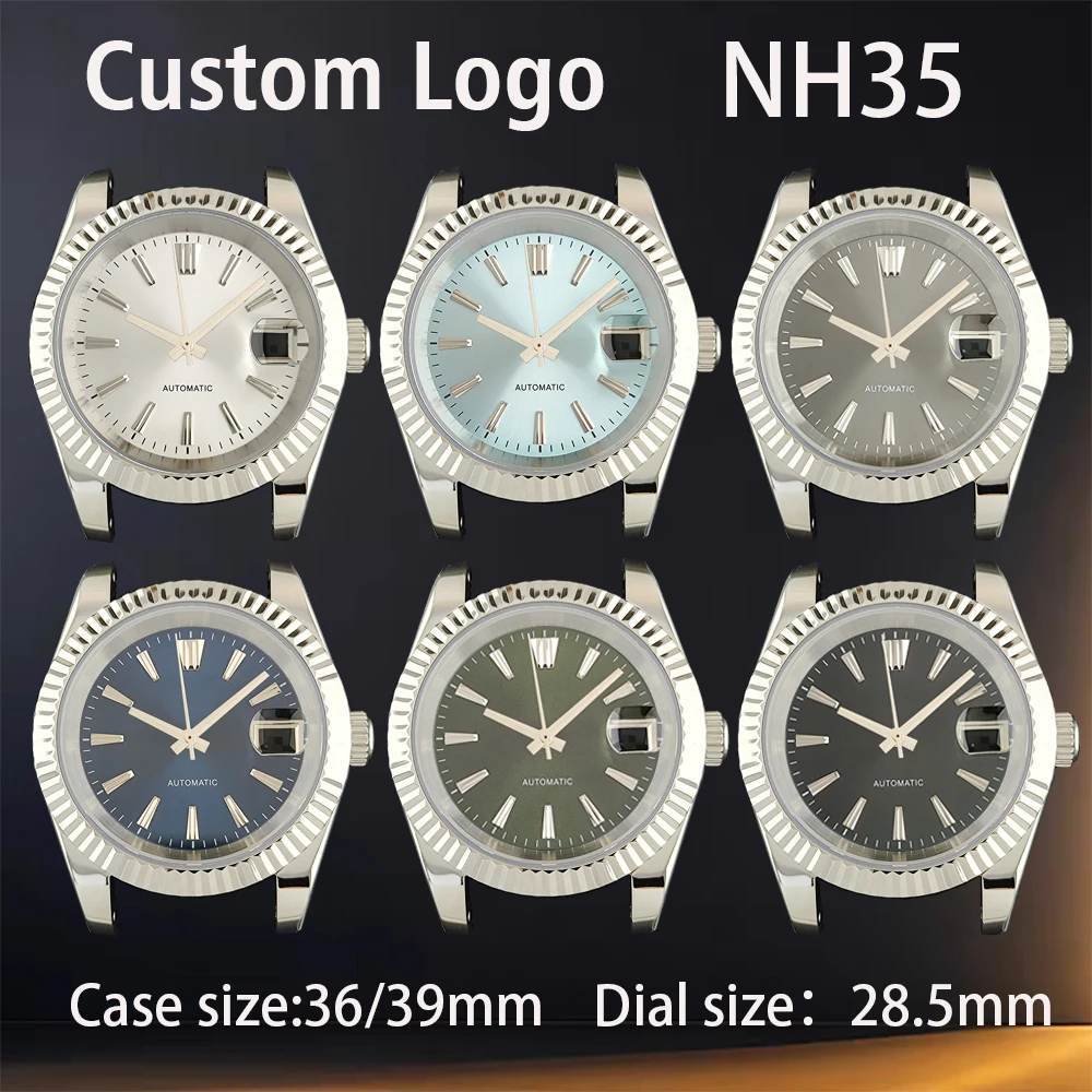 

Custom logo NH35 new non luminous dial 36/39mm stainless steel case, suitable for NH35 movement mechanical watch accessories