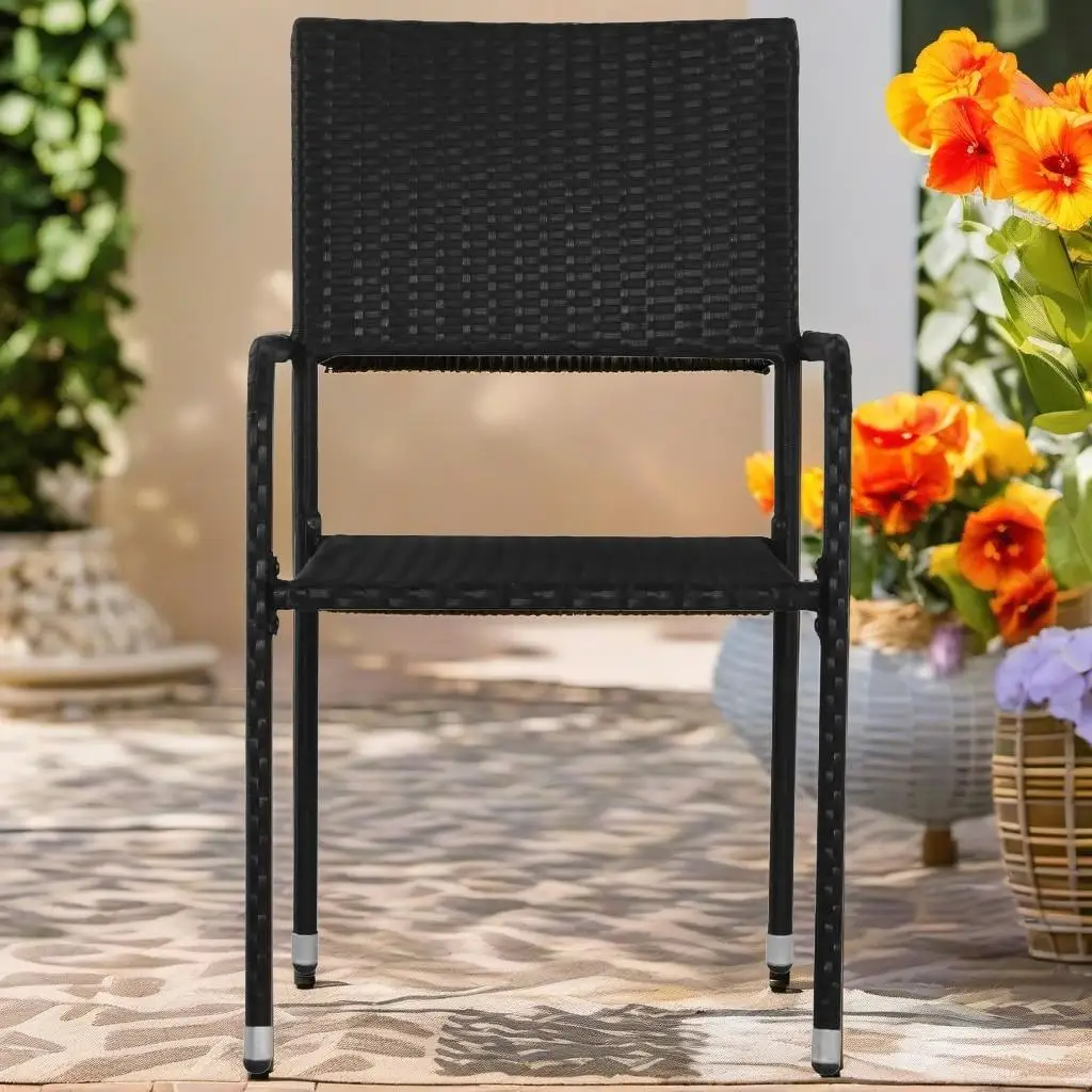

Set of 4 Stackable Black Poly Rattan Patio Dining Chairs - Outdoor Furniture
