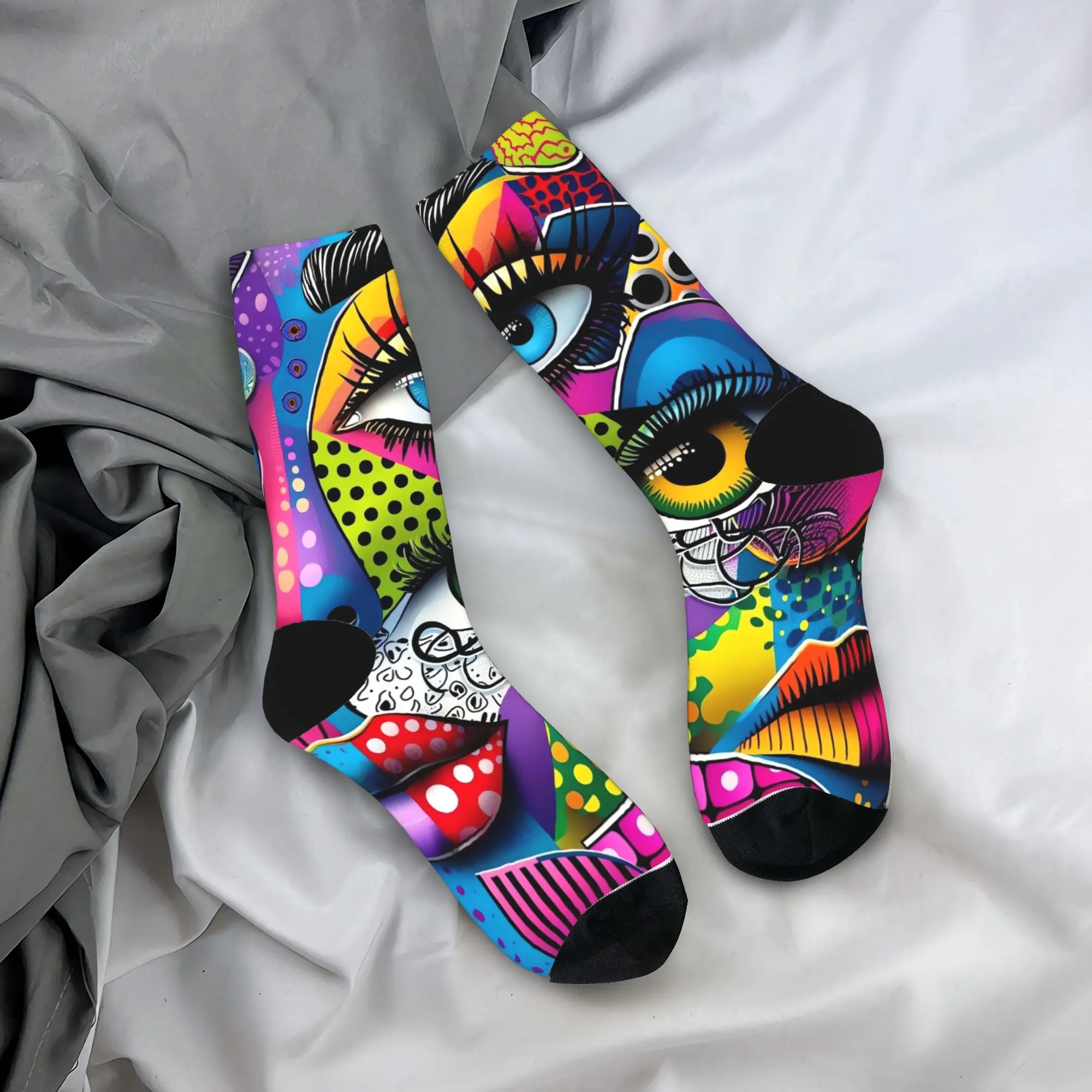

Abstract Geometric Eye Pop Art Socks Korean Stockings Autumn Anti Skid Men's Socks Breathable Graphic Running Socks