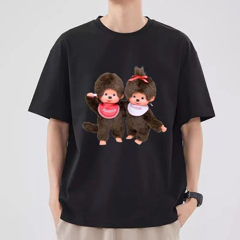 M-Monchhichi Kawaii T Shirt Men Couple Combination Clothes Short Sleeve Collar Fashion T-shirt Women Cotton