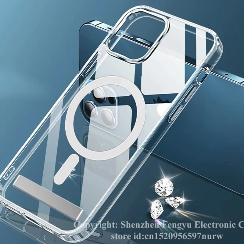 Magnetic Mobile Phone Case with Kickstand for iPhone 17 16 14 15 Pro Max Plus 12 13 Mini 11 Stand Cases Ultra Clear Back Cover