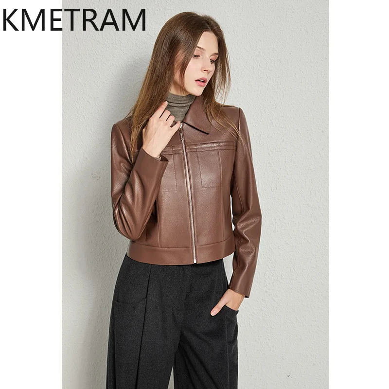 Giacca in pelle di pecora naturale al 100% Donna Corta Marrone Giacche in vera pelle Donna Novità in capispalla Abiti autunnali 2025 дубл Sbianка