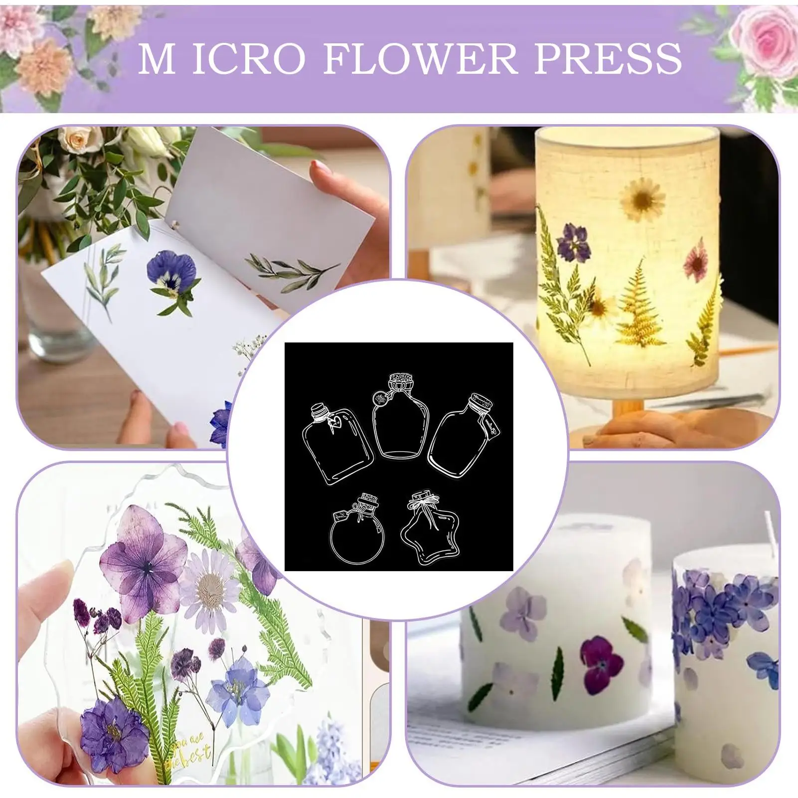 Kit de marque-pages de fleurs séchées, ensemble de fabrication de marque-pages de fleurs pressées, spécimen botanique en forme de pot pour Scrapbook, amateurs et enseignants