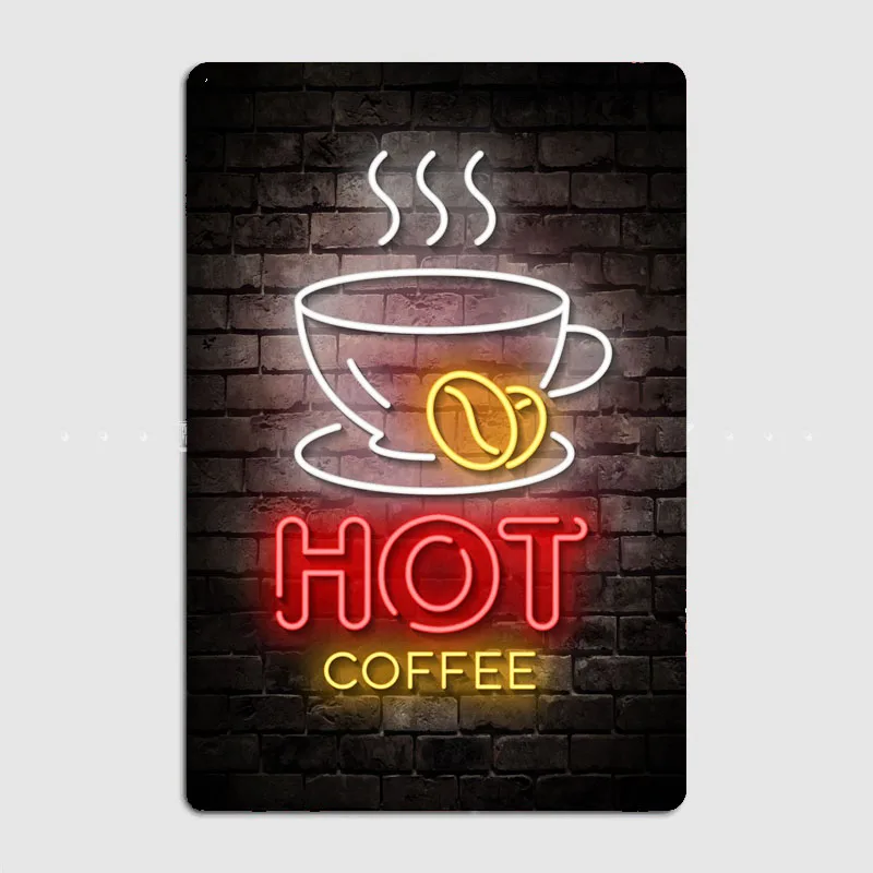 Coffee Neon Metal Sign Poster Garage Living Room Decoration Cinema Living Custom Tin Vintage Home Decorations Wall Decor