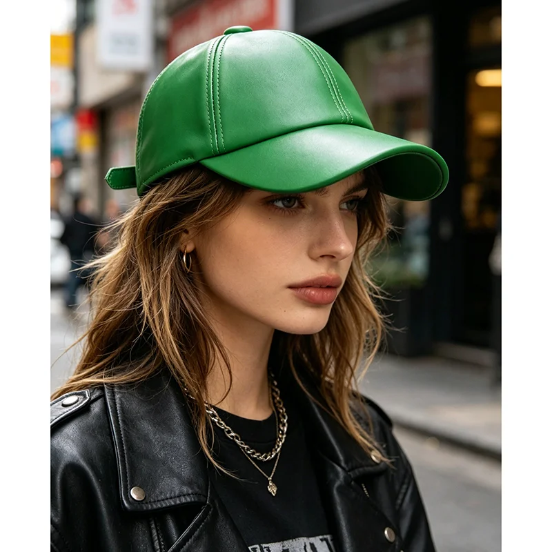 Women Men Genuine Leather Duck Tonue Hats Female British Golf Green Baseball Cap Male Casual Punch Hockey 56-60 Adjustable