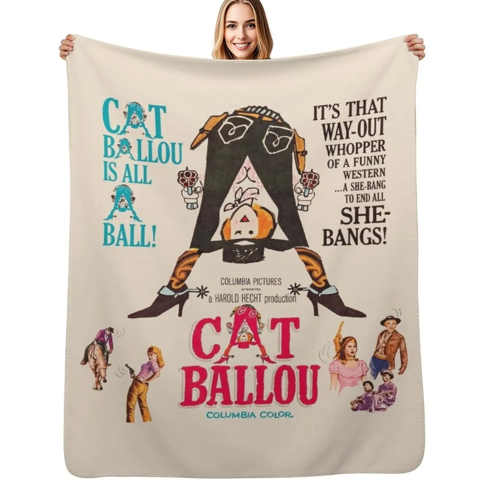 Manta de felpa con diseño de póster de la película Cat Ballou, manta acogedora y suave para sofá