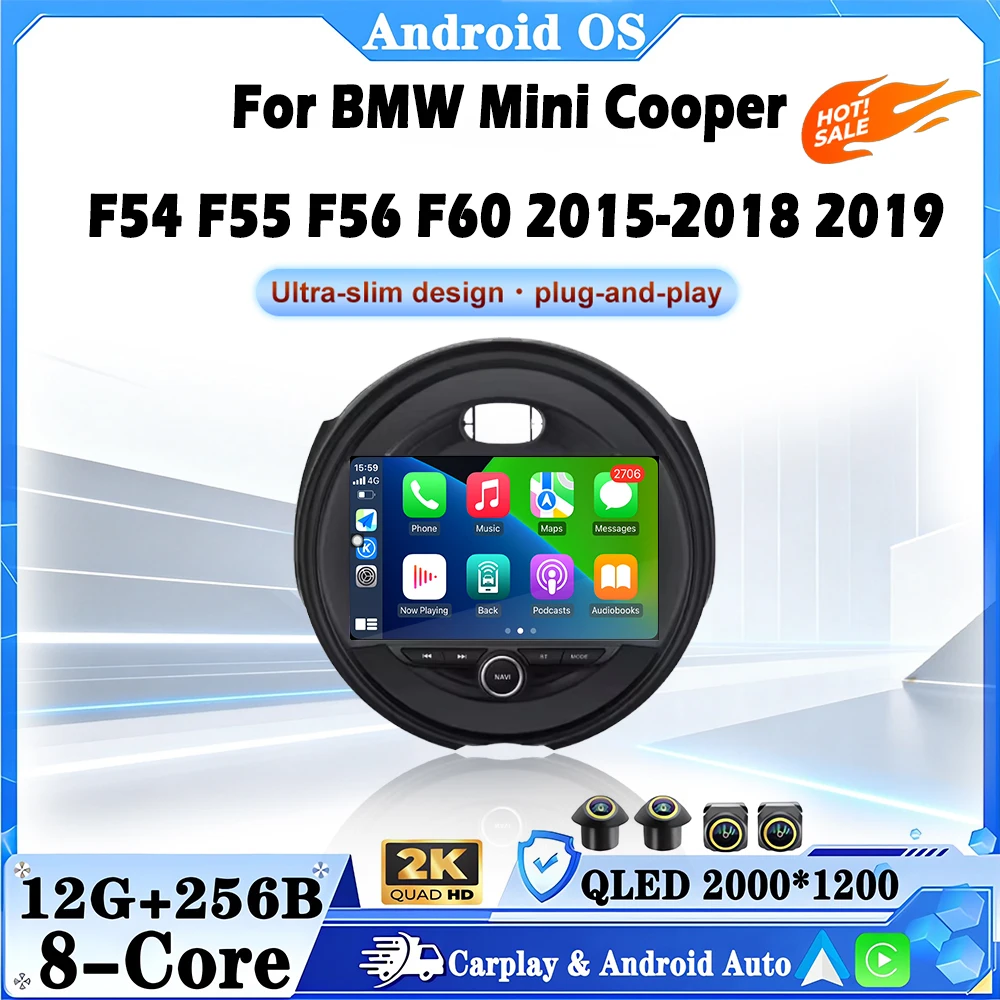 Para BMW Mini Cooper F54 F55 F56 F60 2015-2018 2019 Android 16 reproductor Multimedia de vídeo para coche Carplay DSP estéreo navegación GPS