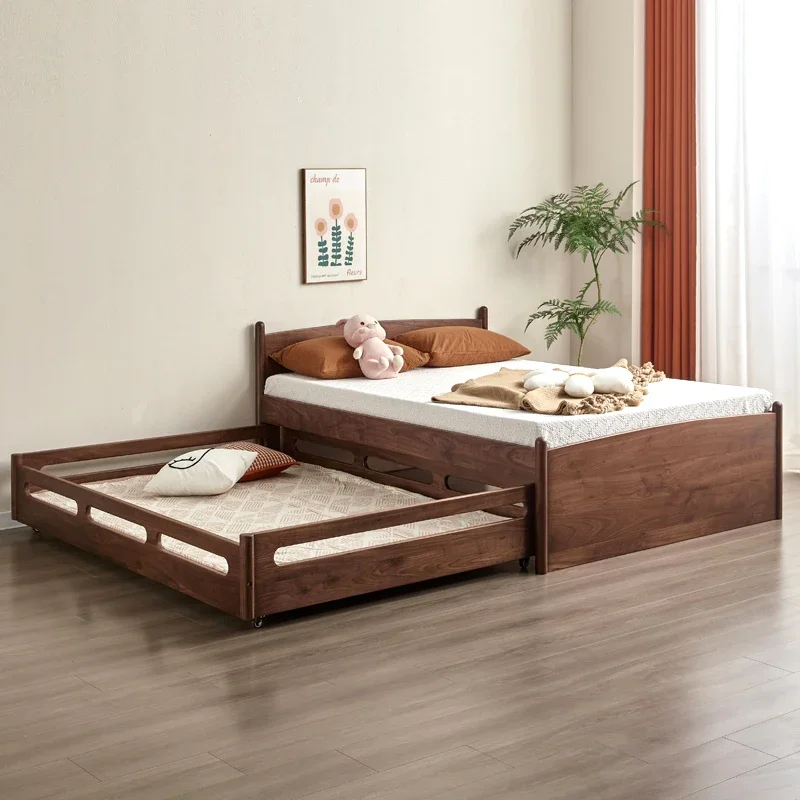 Solid wood simple walnut can be customized with guardrail high and low double-layer pull-out bed