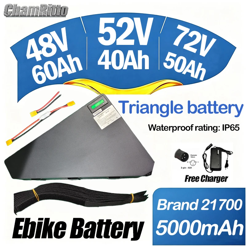 

Electric Bicycle 36v 48v 52v cham-rider Triangle battery 30 40 60ah ebike 60v 72v 50Ah High Capacity 3000w 21700 lithium battery