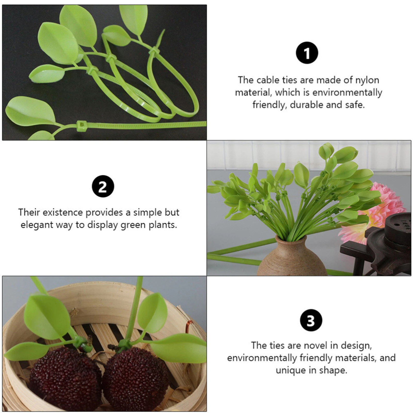 

50/100pcs Plant Ties Cute GreenBud Shaped Nylon Zip Tie Climbing Vine Long Stalked Root Stem Plants Fixed Bracket Garden Tools