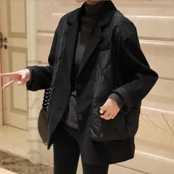 Black Fake Two-Piece Suit Collar Down Jacket Female Korean Style Jacket 2022 Autumn Winter New Women Coat European Station Trend